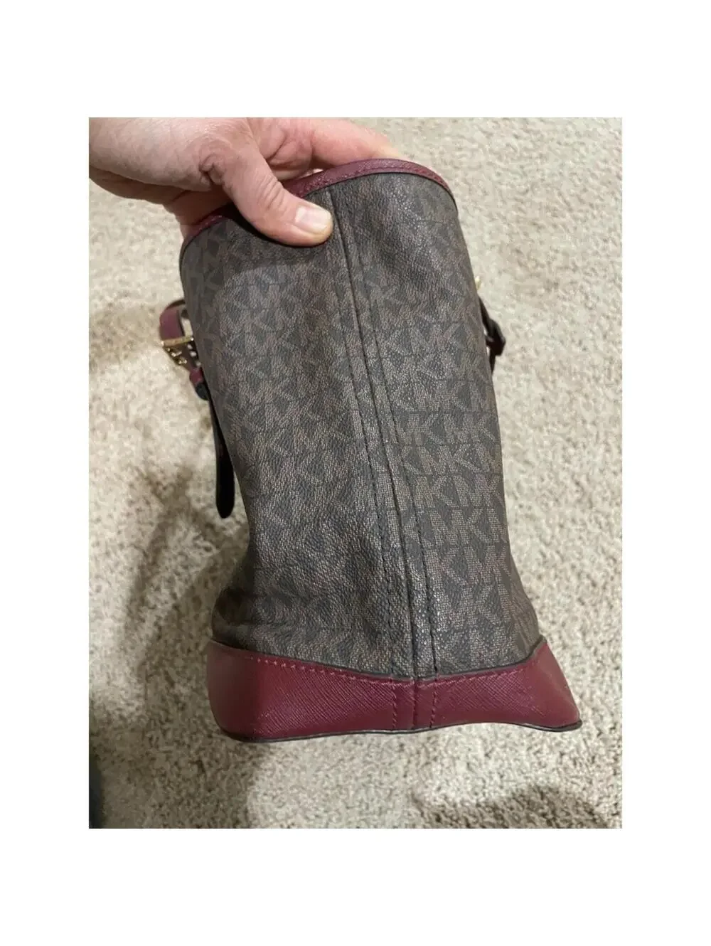 Michael Kors Large Tote Zipped Shoulder Bag Brown Leather Red Accents MK Logo